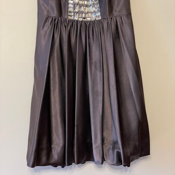 Cache 4 formal mini dress cocktail party rhinestone pleated bubble hemline gray - Picture 3 of 7